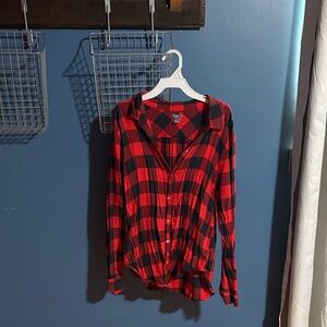 Aerie Red and Black Checkered Button Down Shirt